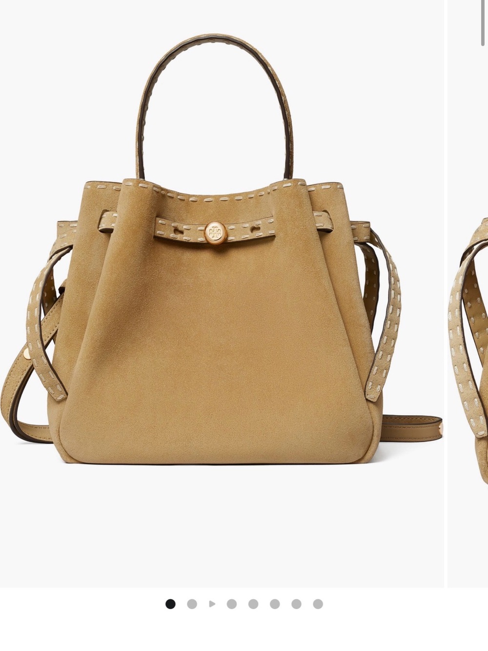 Tory Burch Romy Suede Bucket Bag in Butter